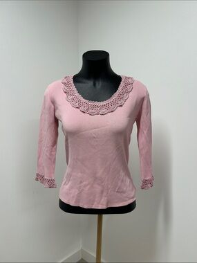 Joseph A Dusty Pink Crochet-Trim Long Sleeve Top